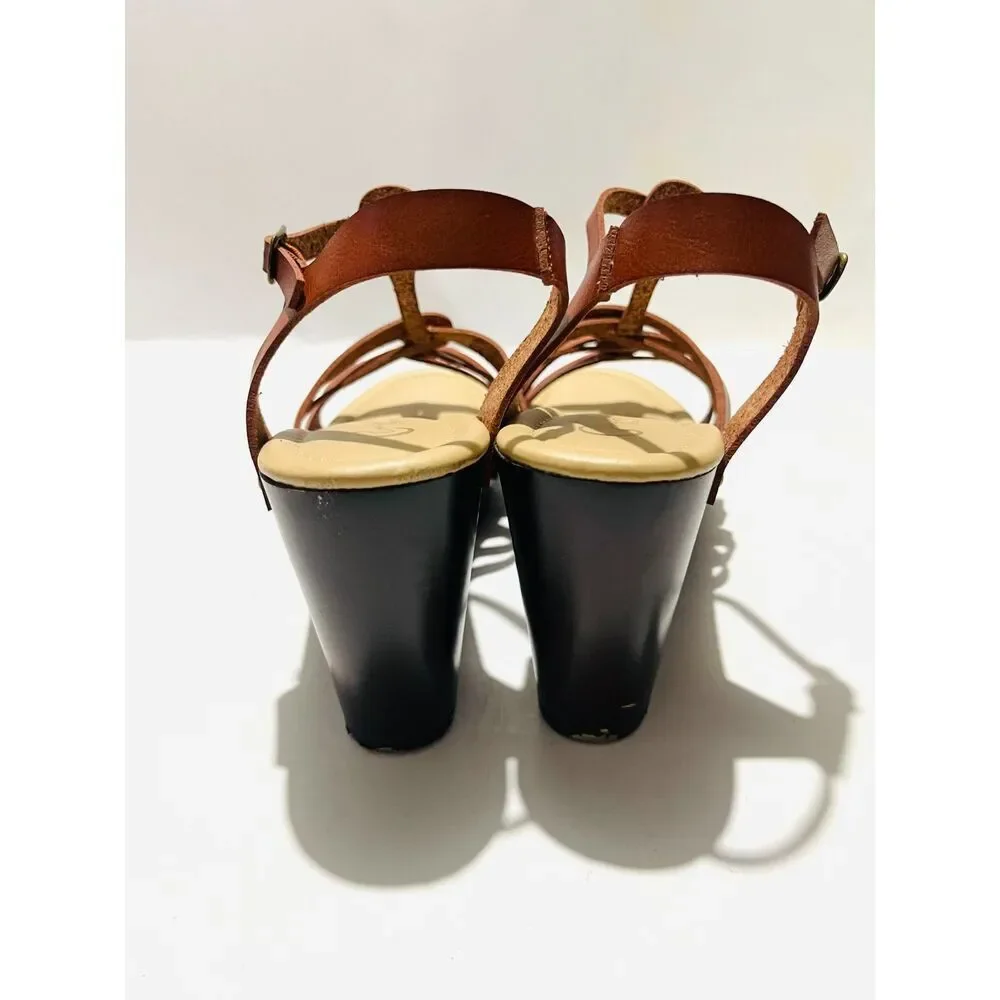 Comfort strappy sandals wedges brown Y2K platform casual summer women's 8